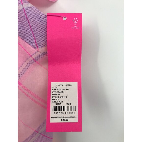 Lilly Pulitzer Reyna Ruffle Top Madras Plaid Pink Size XXS NEW - Picture 3 of 6